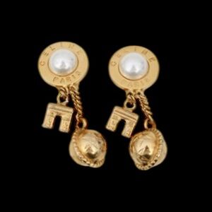 Celine Vintage Gold Plated Earrings with Pearl and Star Planet Charm